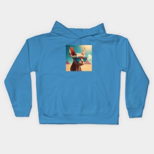 Sphinx cat with glasses looking to the side on the background of the pyramids Kids Hoodie